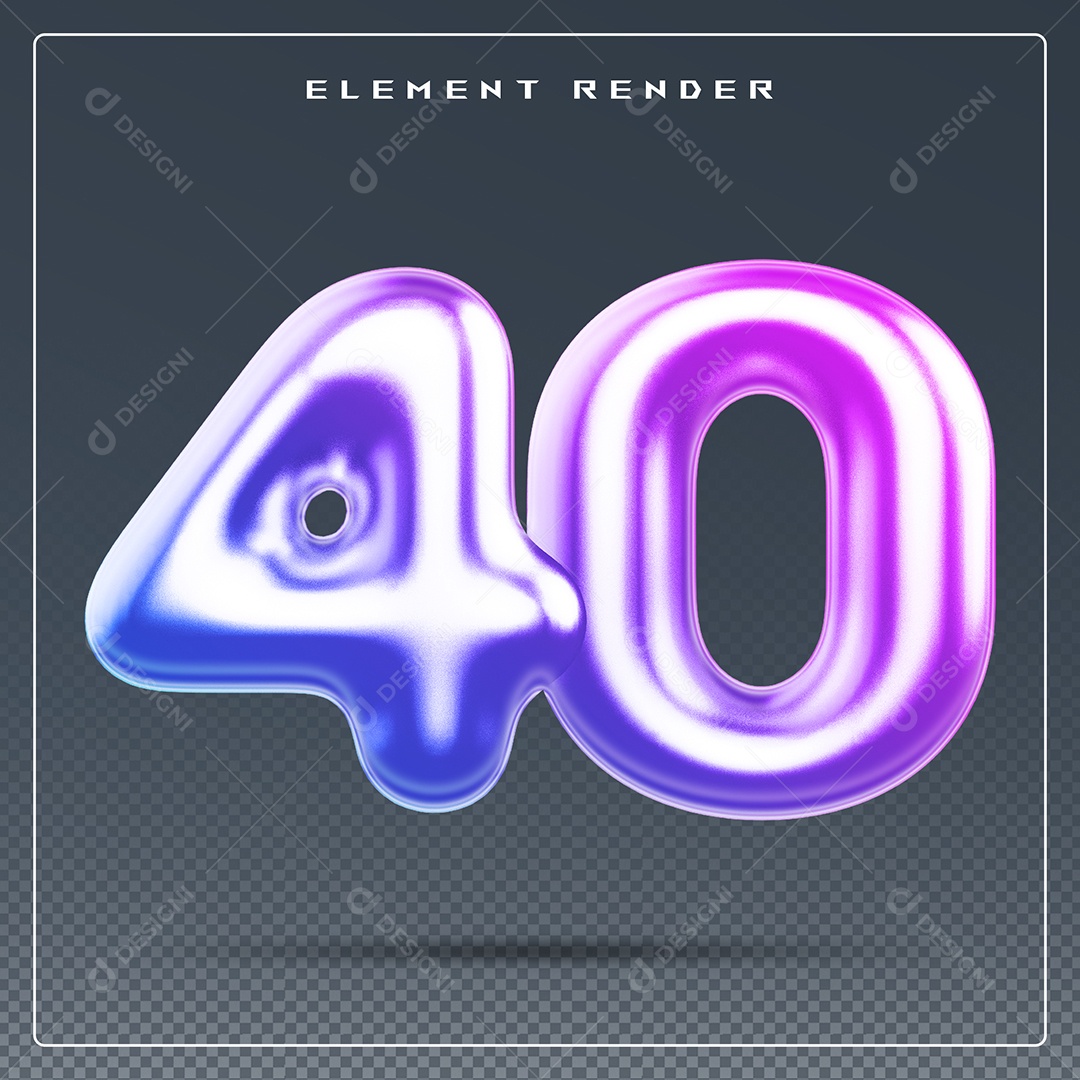 Elemento 3D Número 34 Colorido para Composição PSD