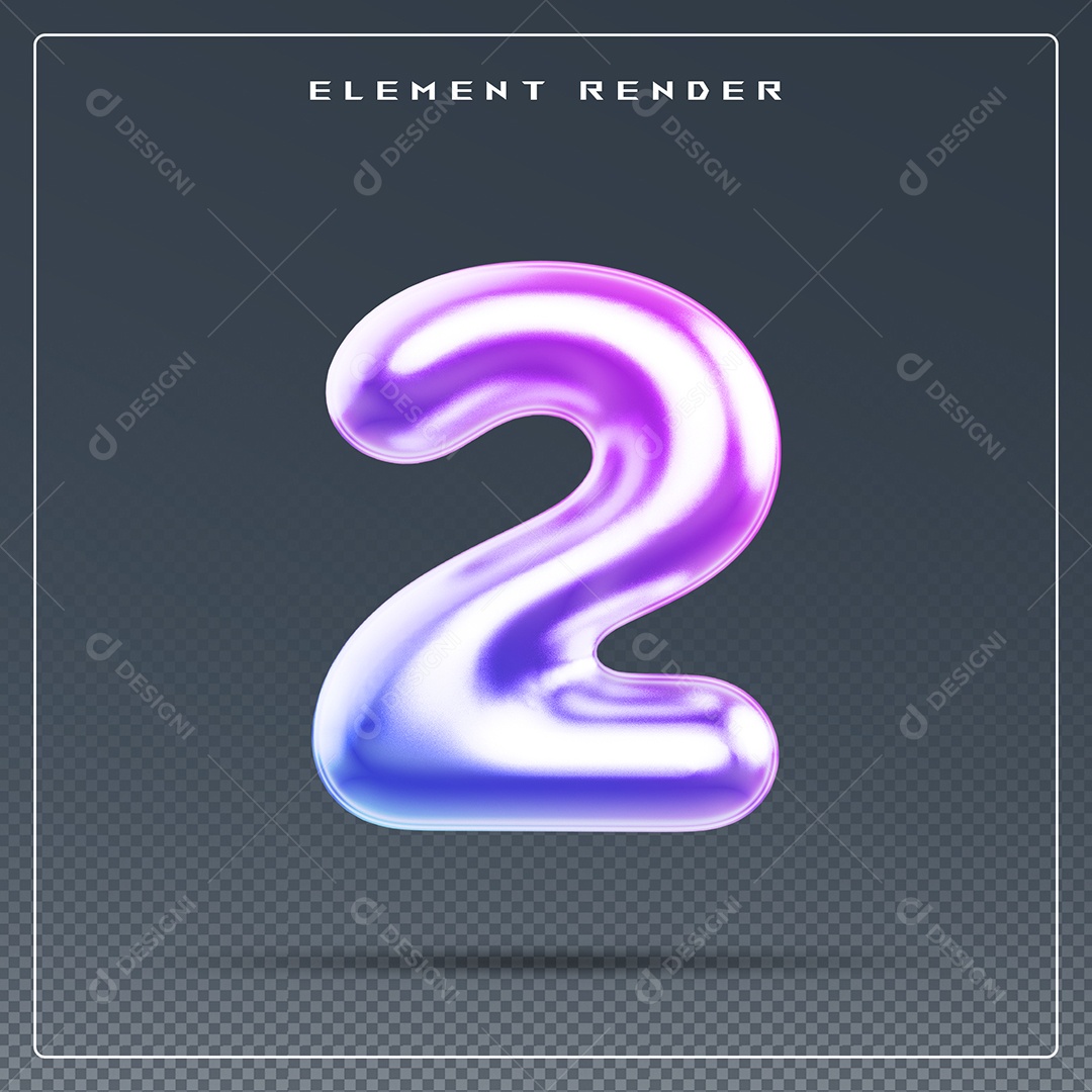 Elemento 3D Número 2 Colorido para Composição PSD