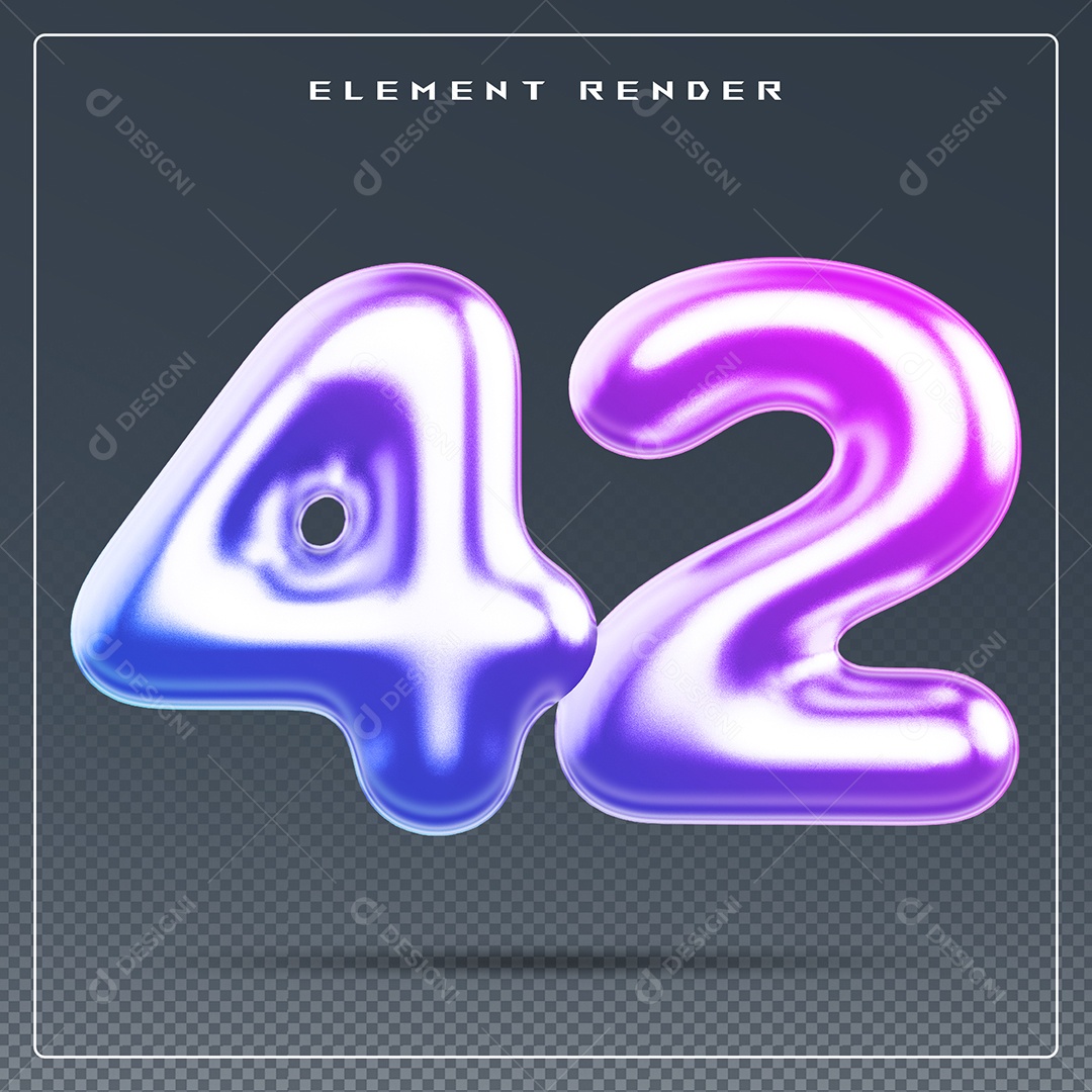 Elemento 3D Número 42 Colorido para Composição PSD