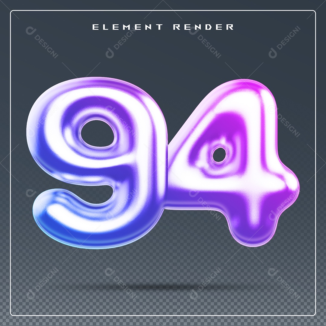 Elemento 3D Número 94 Colorido para Composição PSD