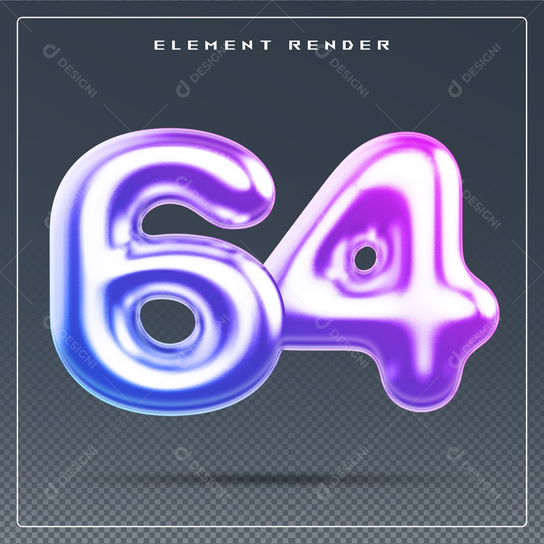 Elemento 3D Número 54 Colorido para Composição PSD
