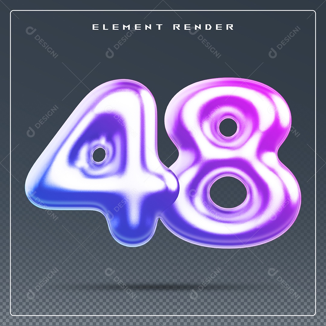 Elemento 3D Número 48 Colorido para Composição PSD