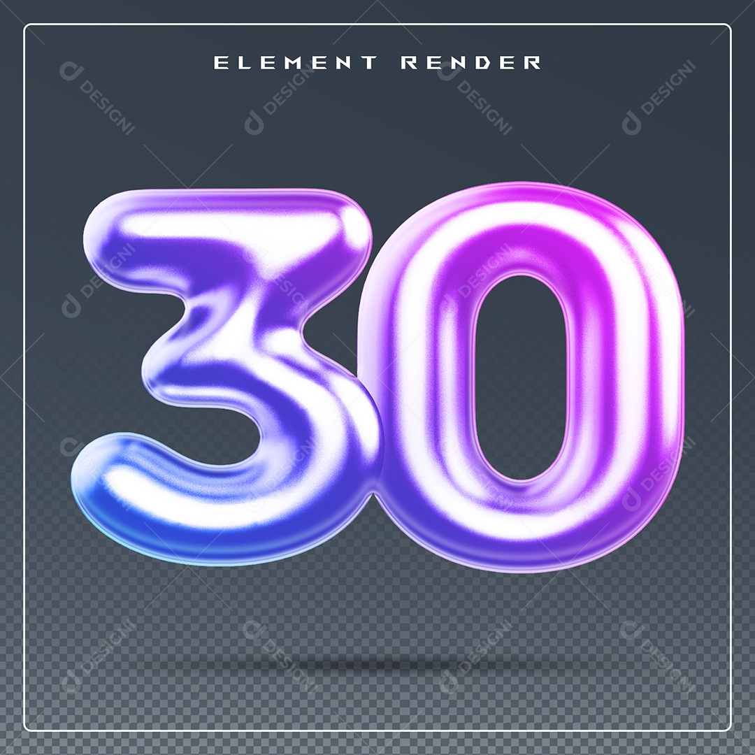 Elemento 3D Número 30 Colorido para Composição PSD