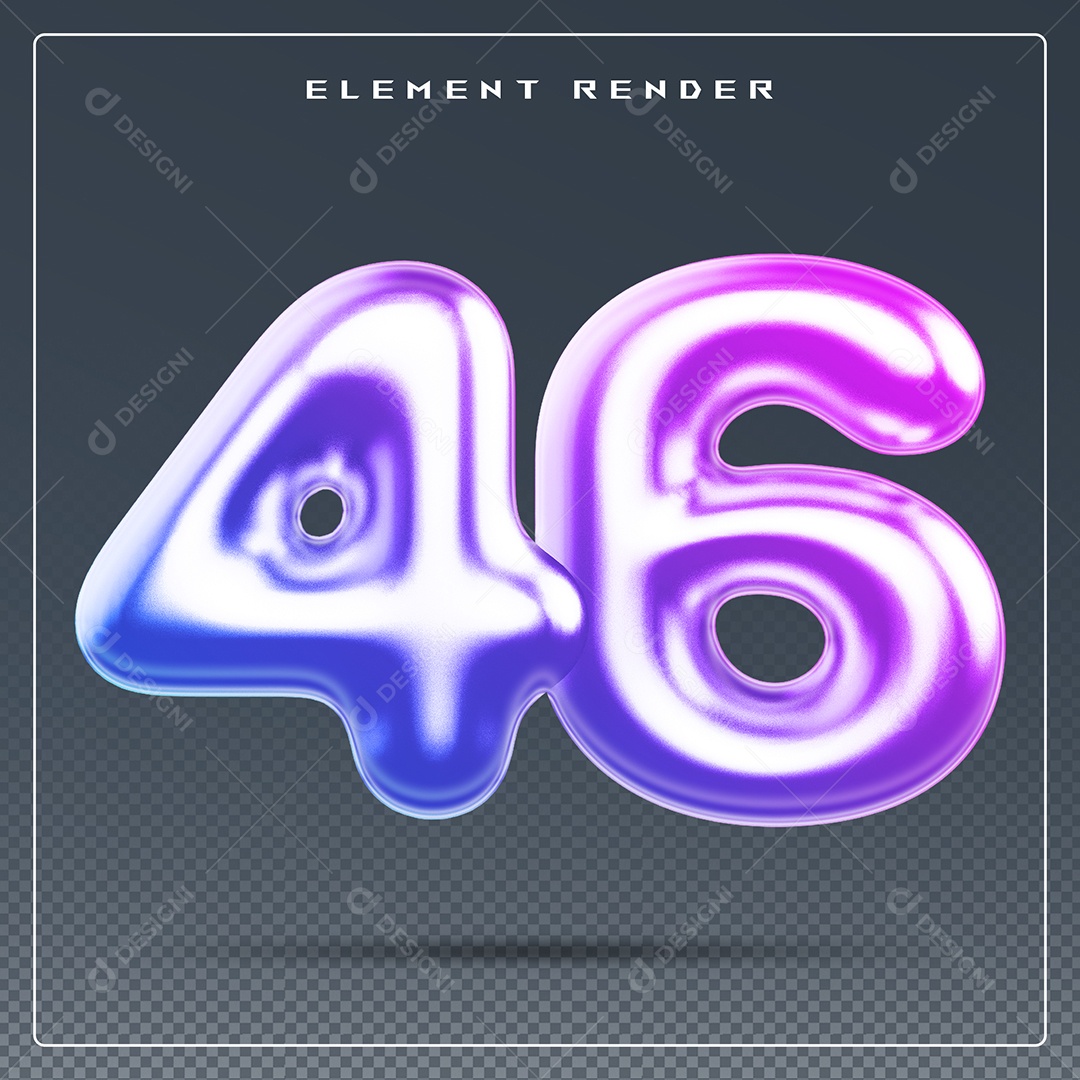Elemento 3D Número 46 Colorido para Composição PSD