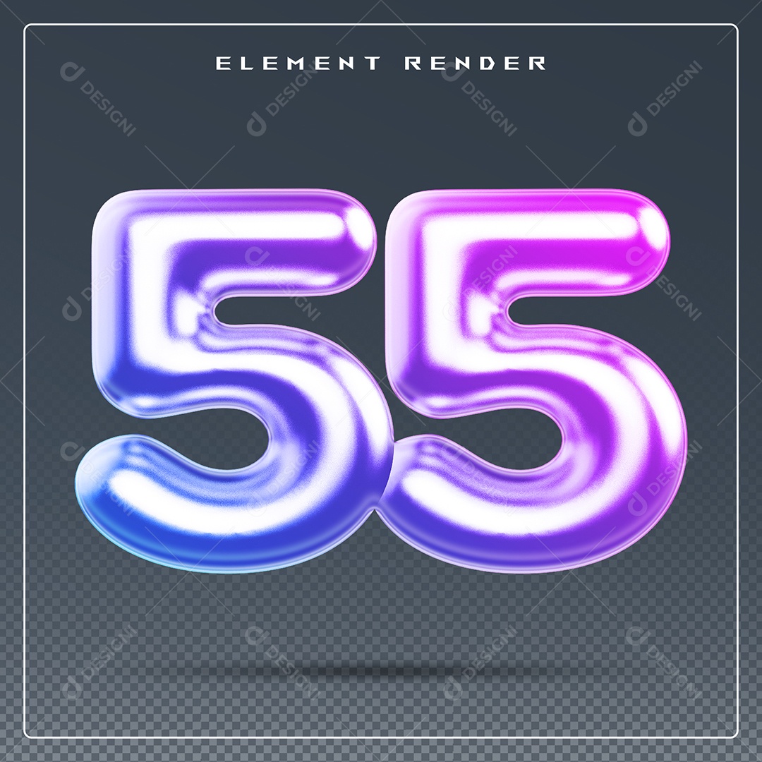 Elemento 3D Número 55 Colorido para Composição PSD