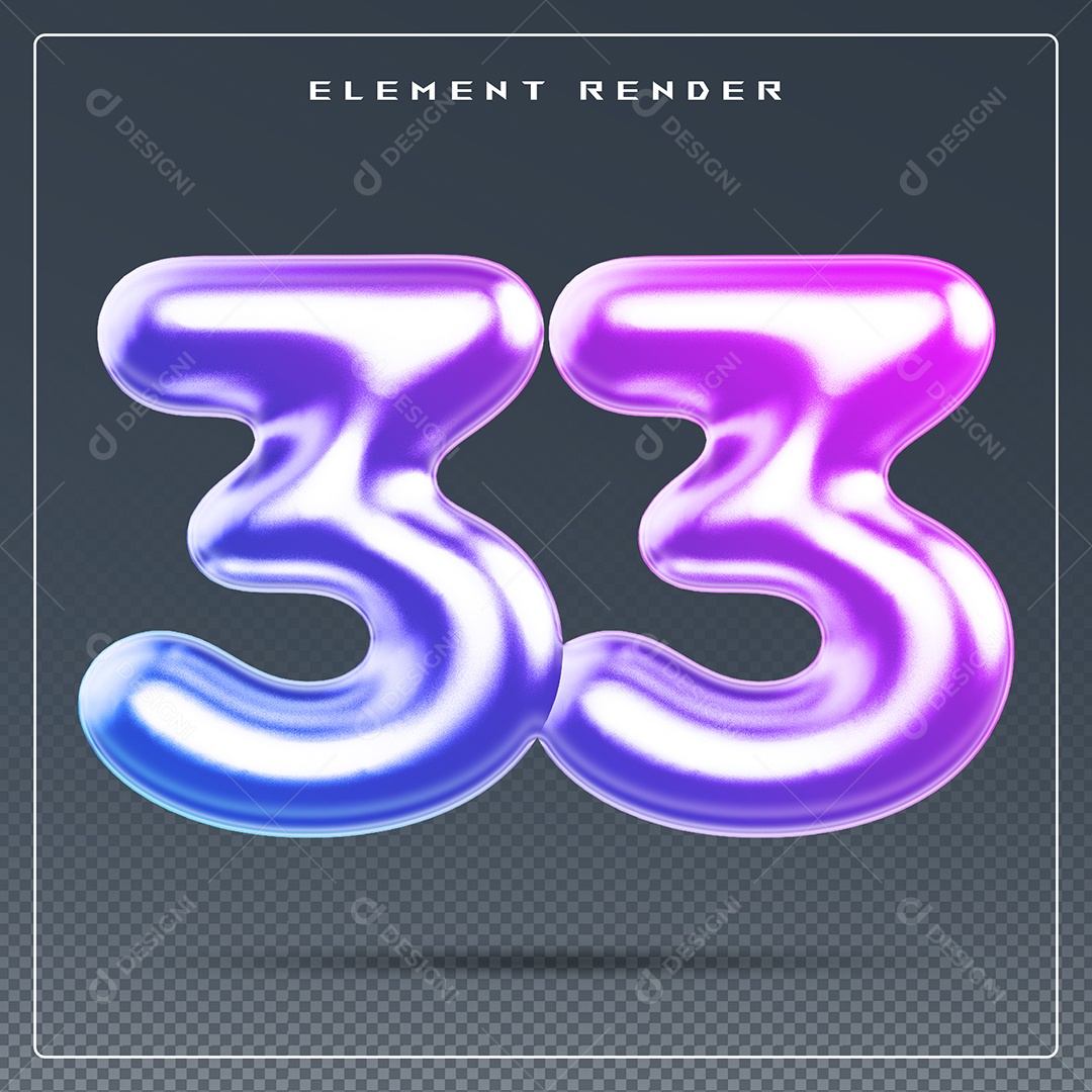 Elemento 3D Número 33 Colorido para Composição PSD