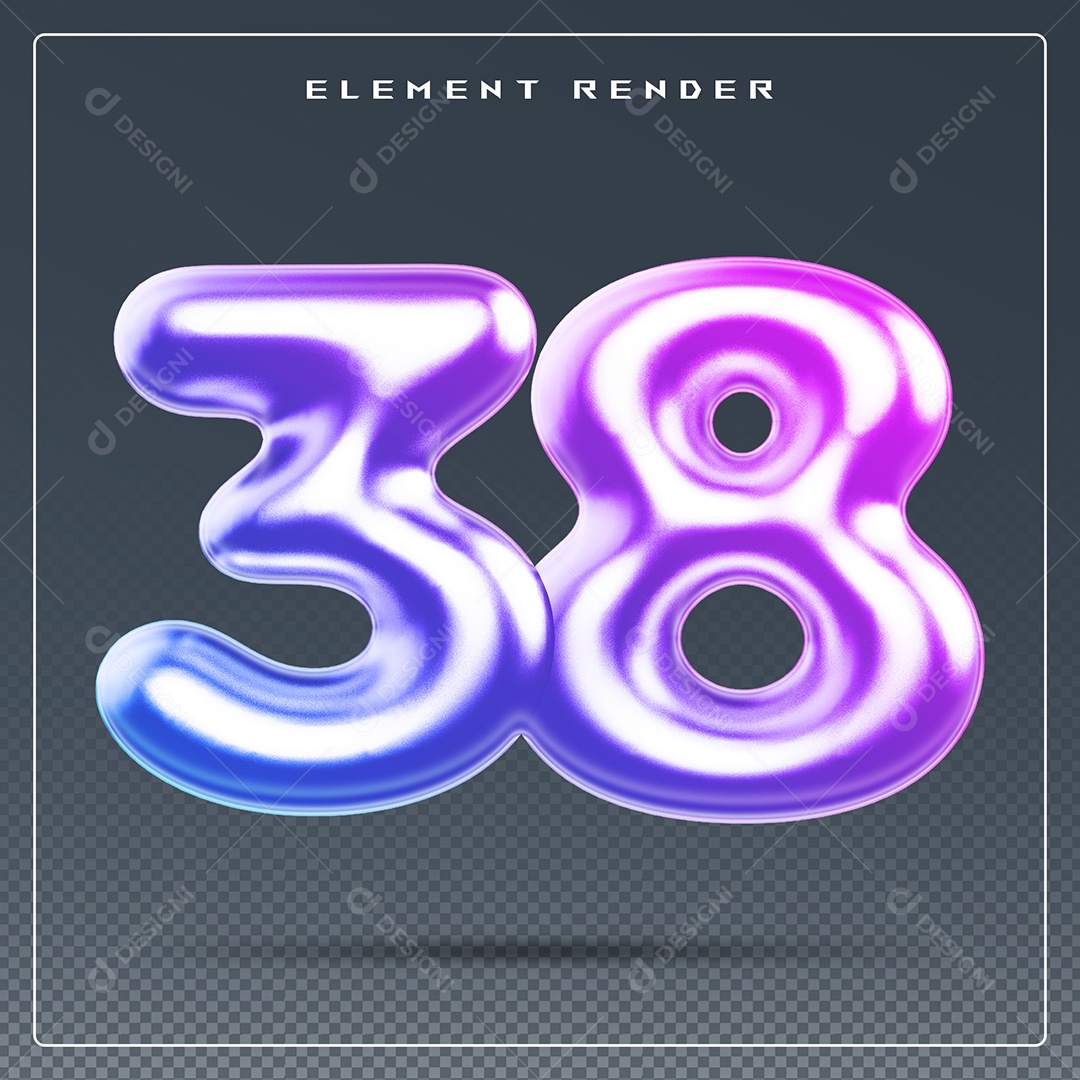Elemento 3D Número 38 Colorido para Composição PSD