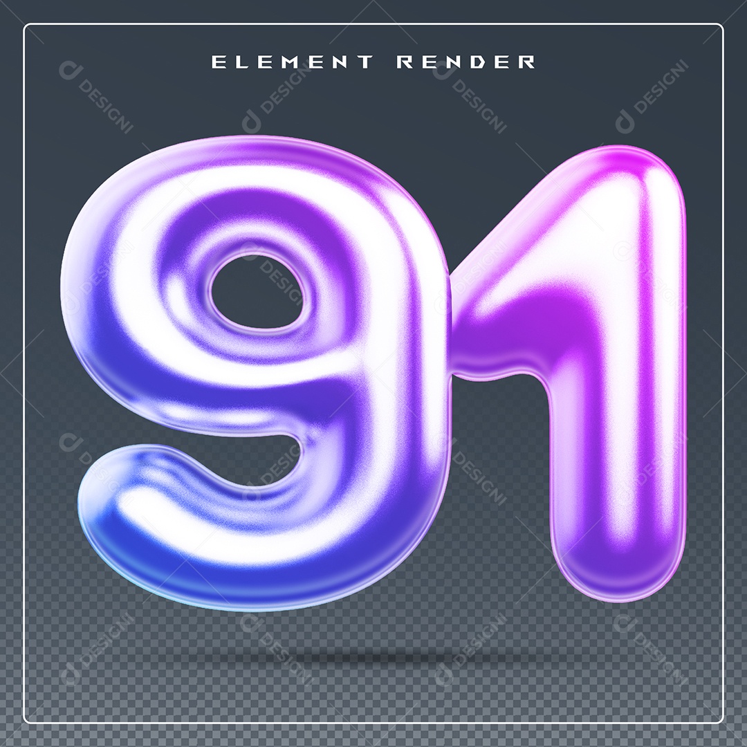 Elemento 3D Número 94 Colorido para Composição PSD