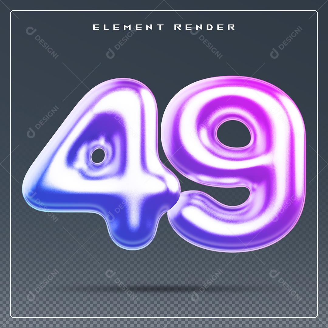 Elemento 3D Número 49 Colorido para Composição PSD