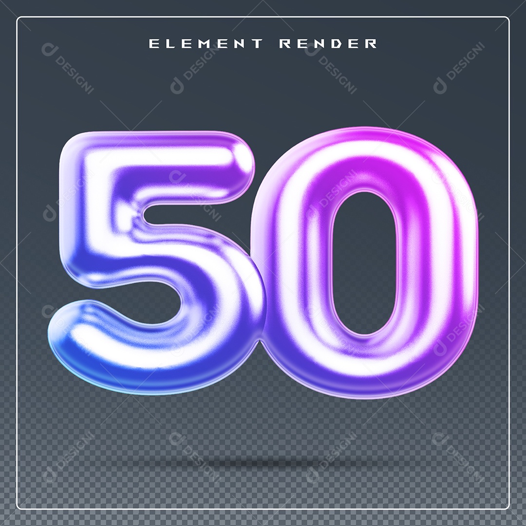 Elemento 3D Número 50 Colorido para Composição PSD
