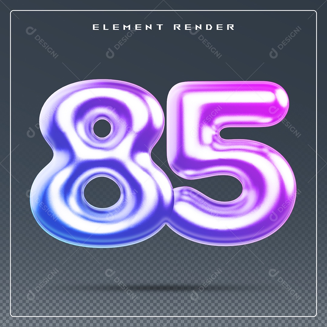 Elemento 3D Número 85 Colorido para Composição PSD