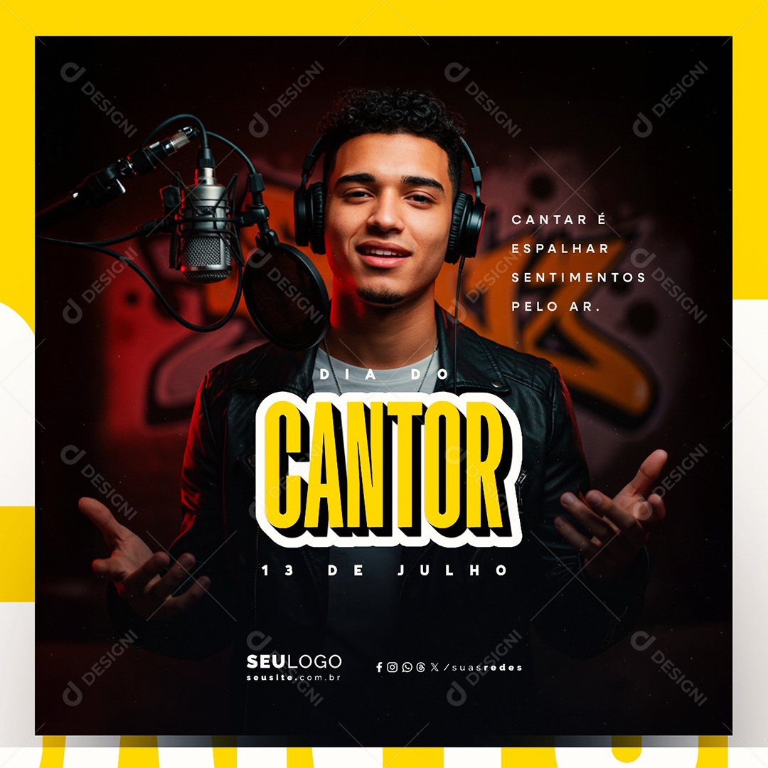 Dia do Cantor 13 de Julho Social Media PSD Editável