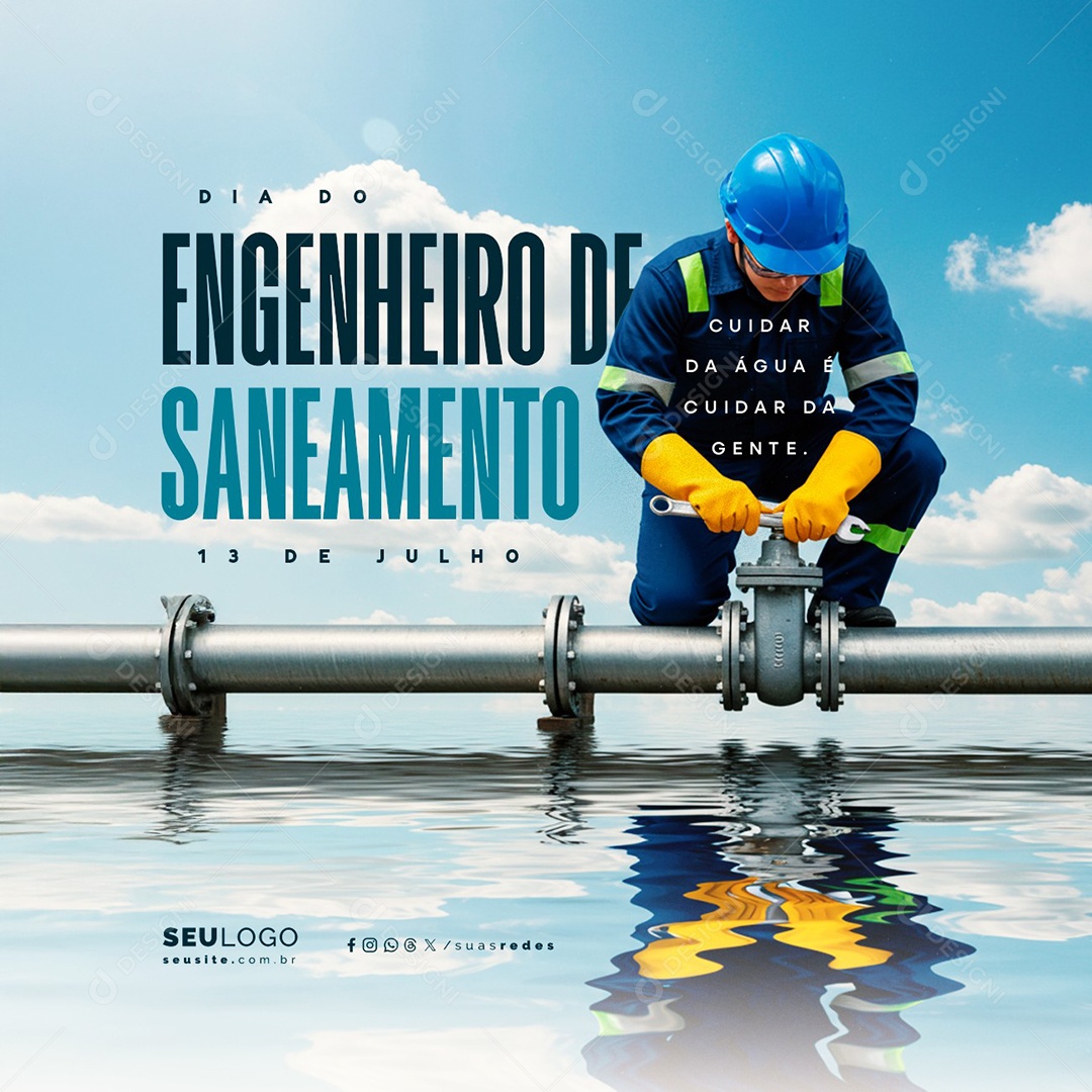 Dia do Engenheiro de Saneamento 13 de Julho Social Media PSD Editável