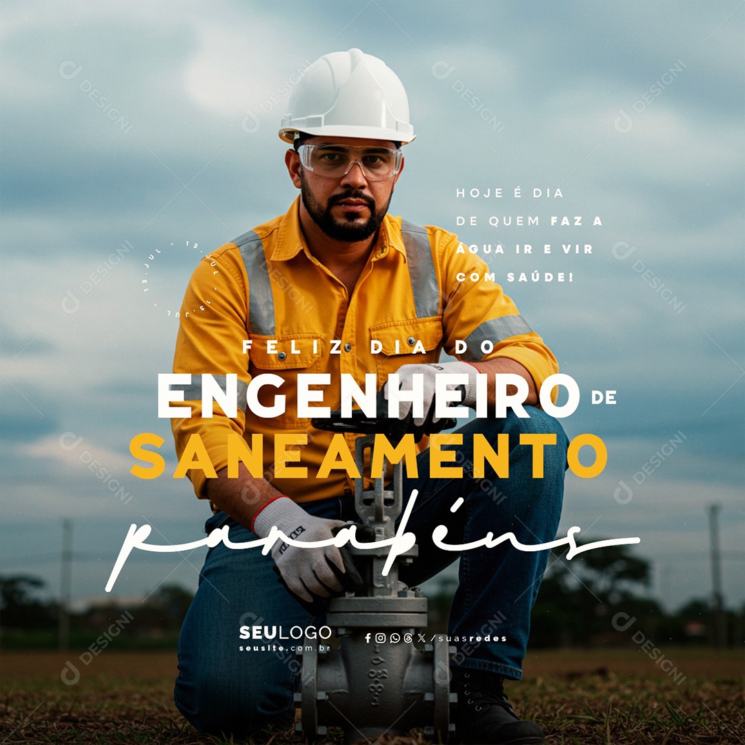 Feliz Dia do Engenheiro de Saneamento 13 de Julho Social Media PSD Editável