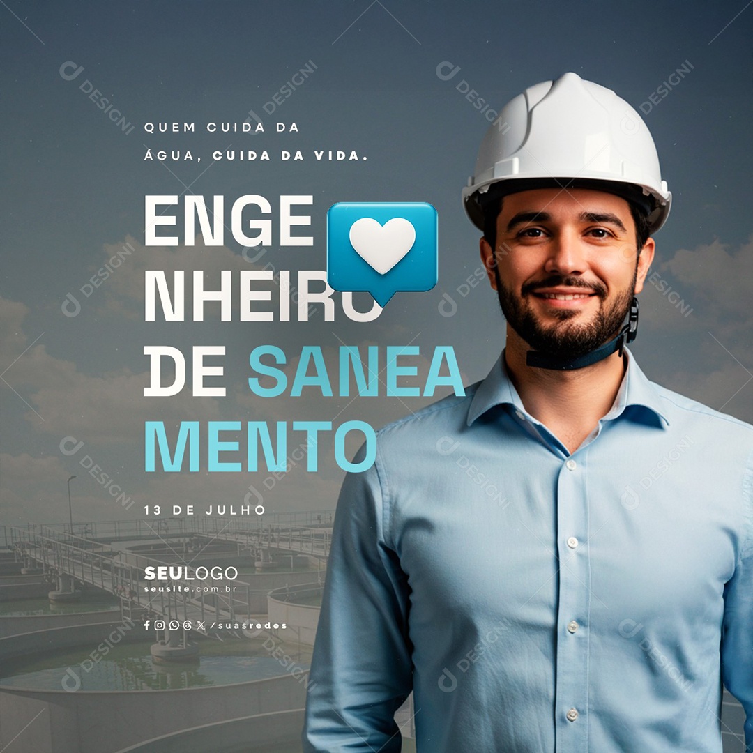 Dia do Engenheiro de Saneamento 13 de Julho Social Media PSD Editável