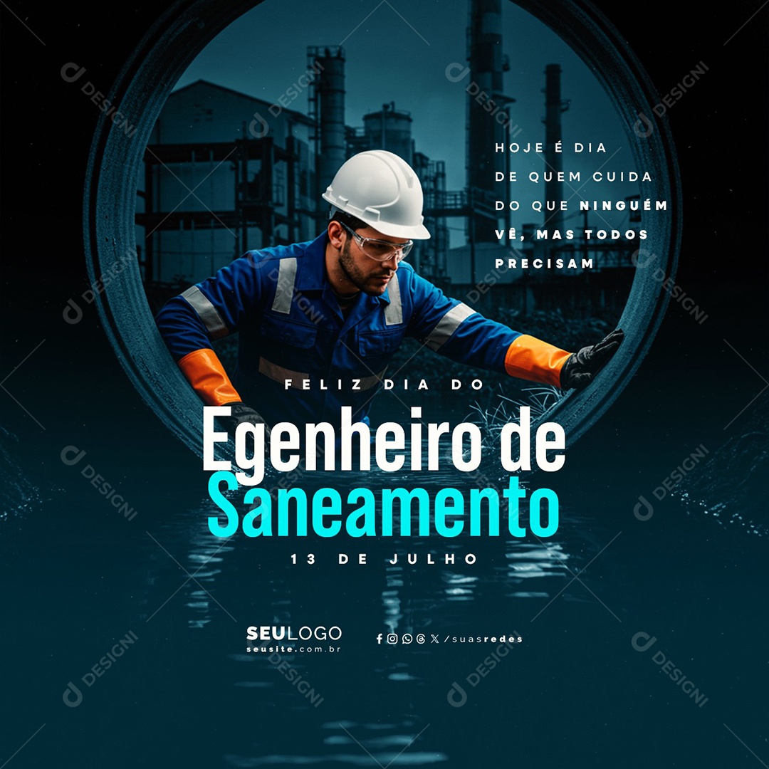 Dia do Engenheiro de Saneamento 13 de Julho Social Media PSD Editável