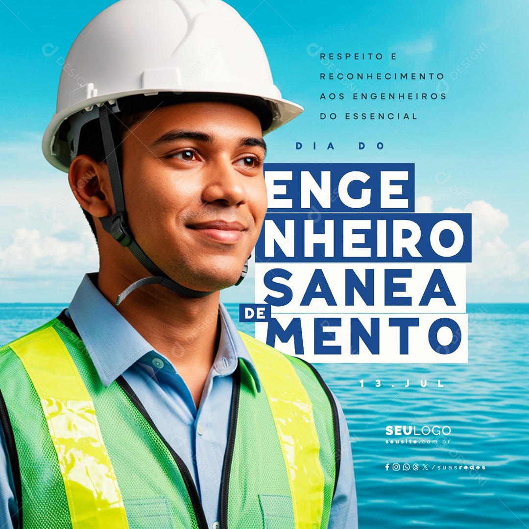 Dia do Engenheiro de Saneamento 13 de Julho Social Media PSD Editável