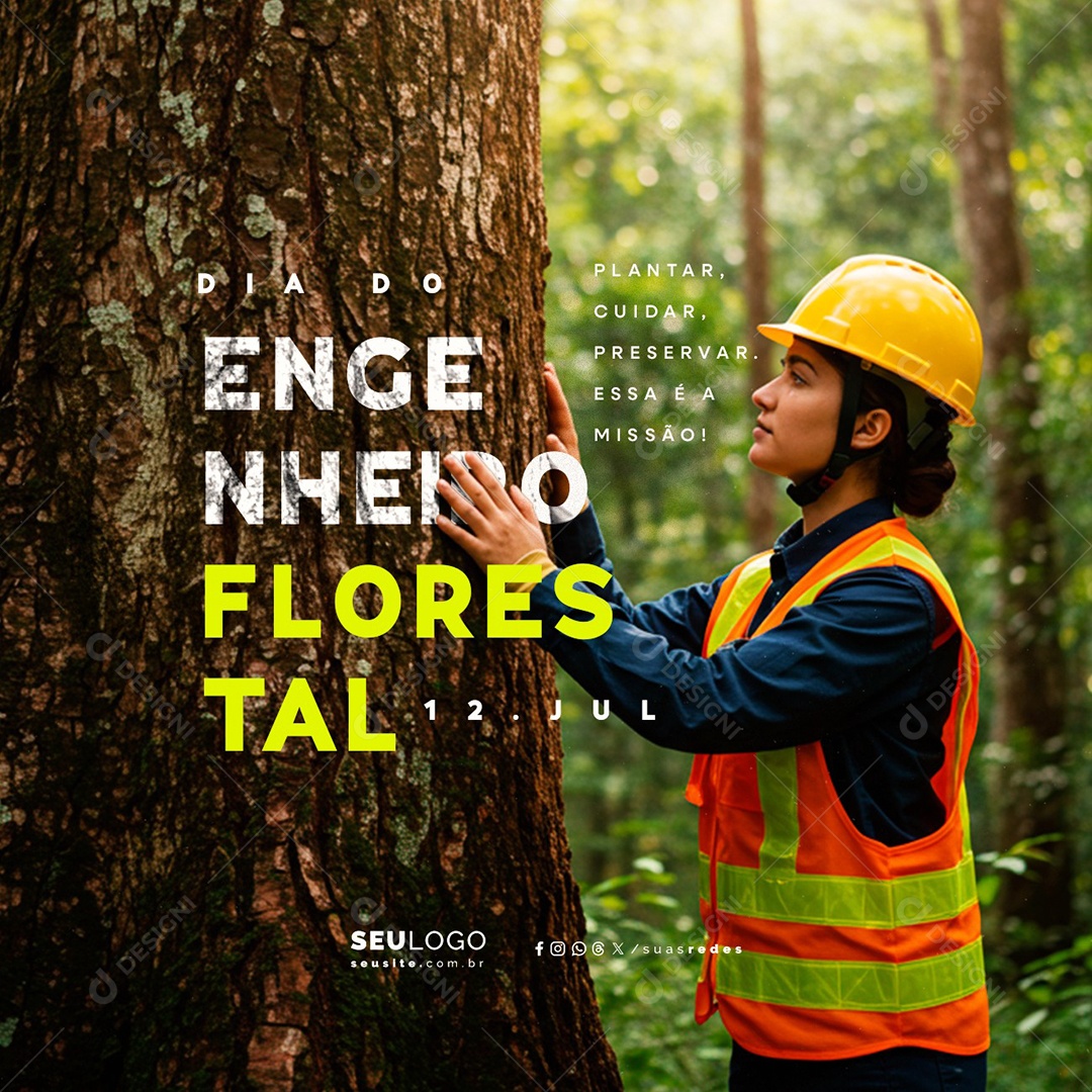 Feliz Dia do Engenheiro Florestal 12 Julho Social Media PSD Editável