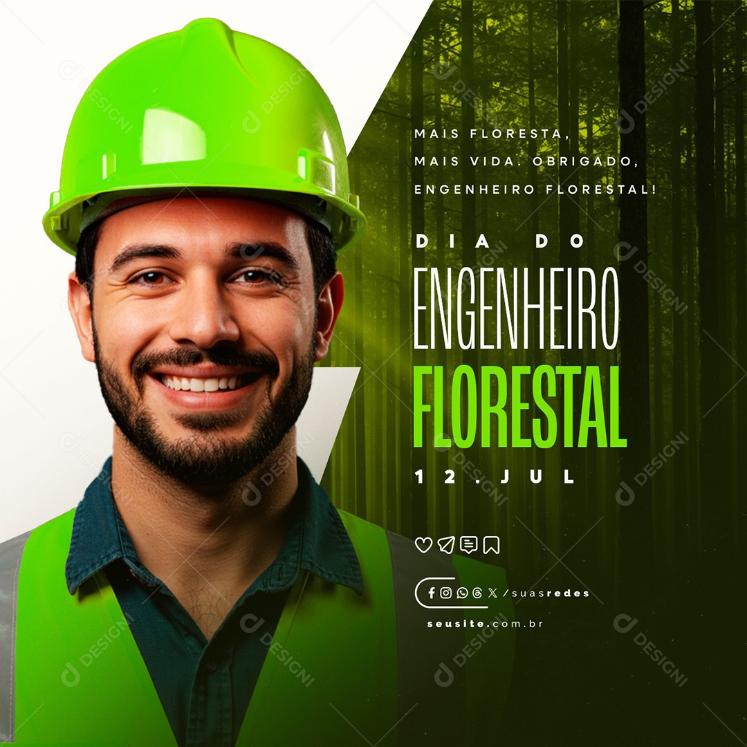 Dia do Engenheiro Florestal 12 Julho Social Media PSD Editável
