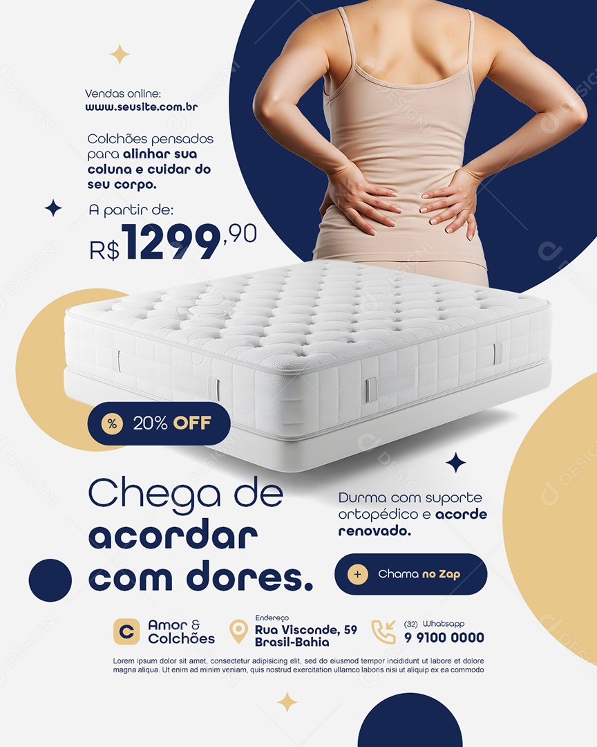 Loja de Colchão Chega de Acordar com Dores Social Media PSD Editável