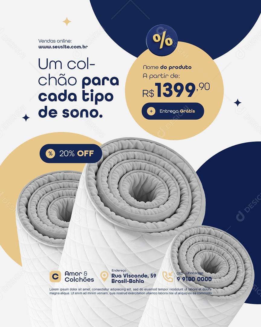 Loja de Colchão Um Colchão para Cada Tipo de Sono Social Media PSD Editável