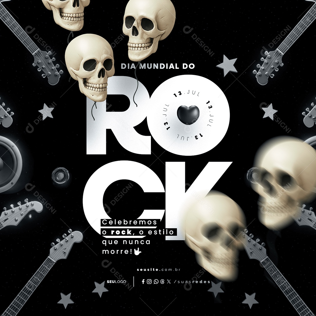 Dia Mundial do Rock 13 de Julho Social Media PSD Editável