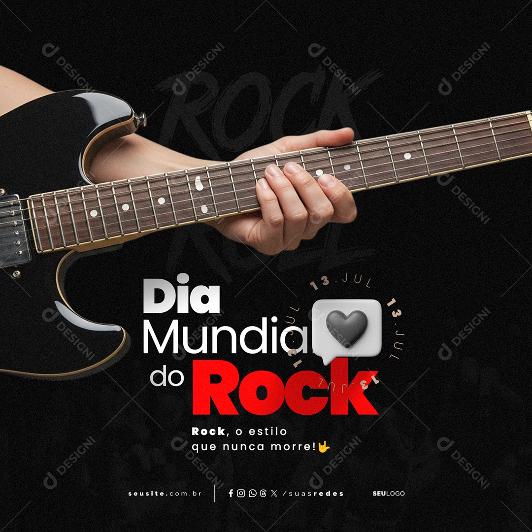 Dia Mundial do Rock 13 de Julho Social Media PSD Editável