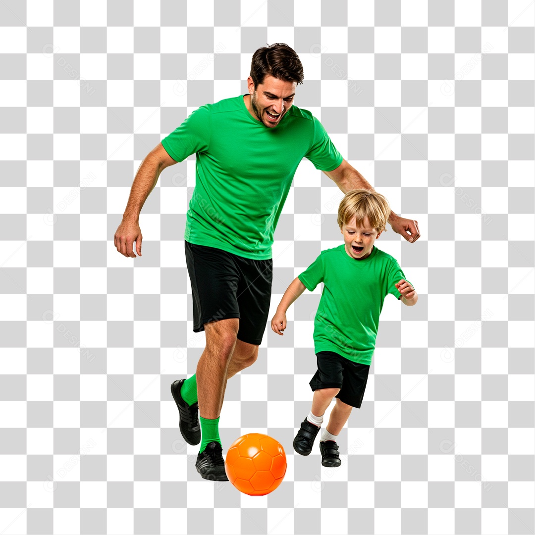 Pai e Filho Jogando Futebol PNG Transparente
