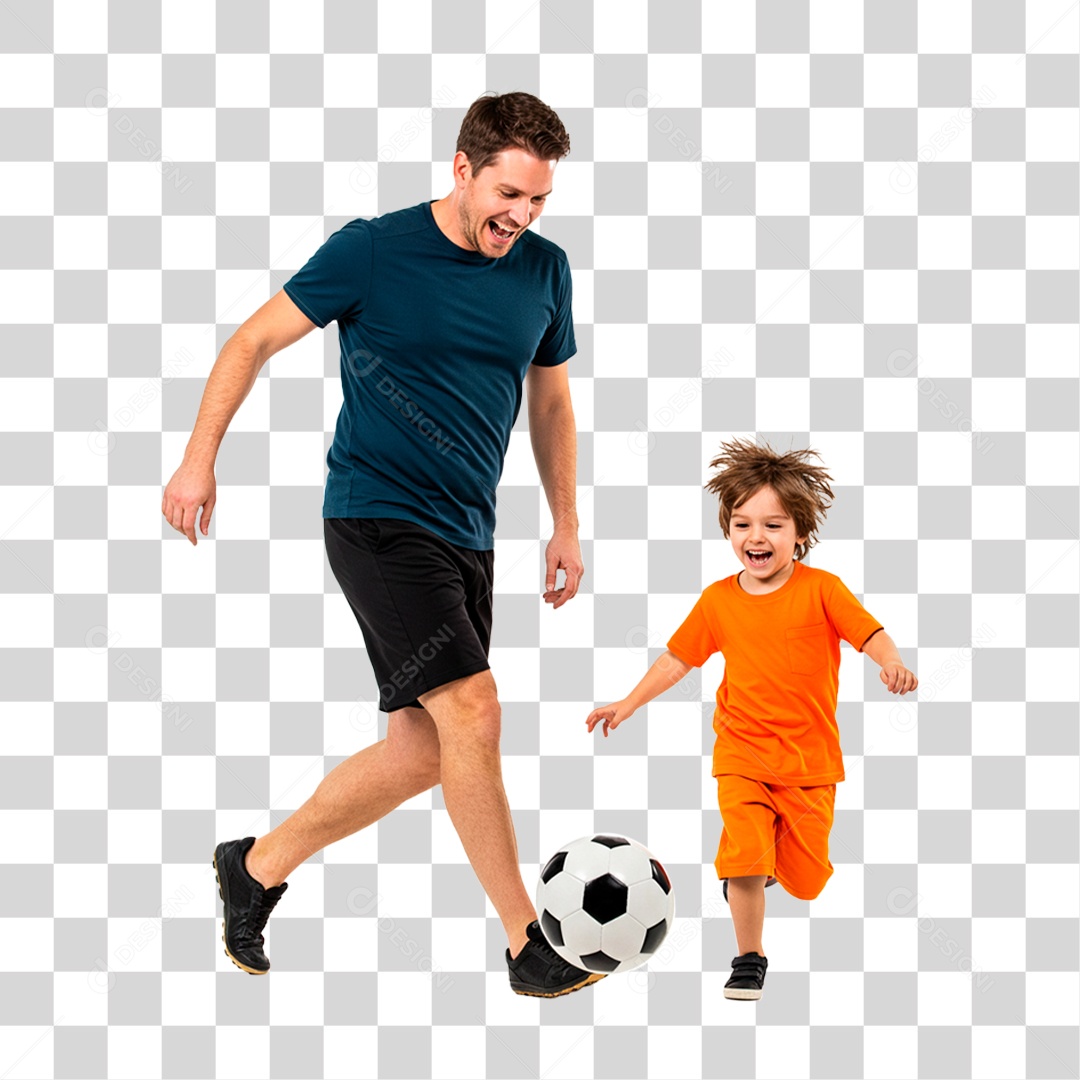 Pai e Filho Jogando Futebol PNG Transparente