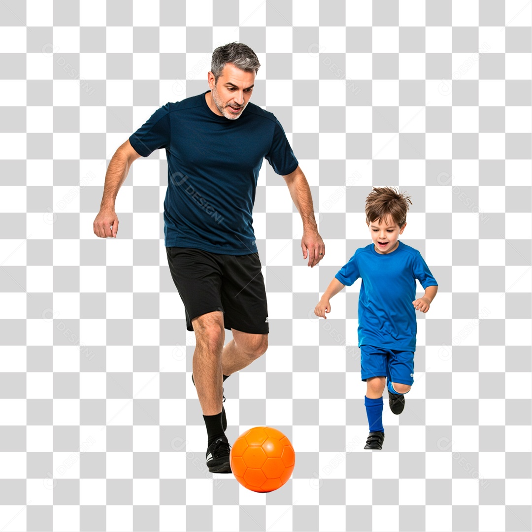 Pai e Filho Jogando Futebol PNG Transparente