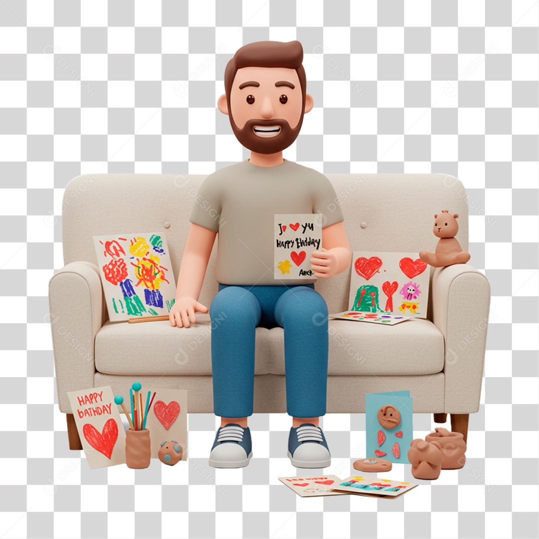 Personagem Sentando no Sofá Dia dos Pais PNG Transparente