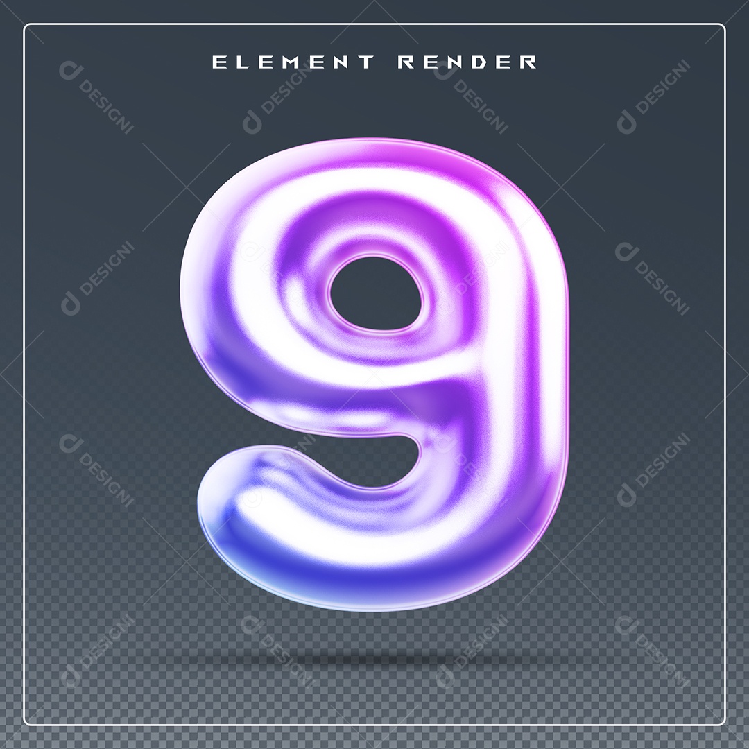 Elemento 3D Número 9 Colorido para Composição PSD