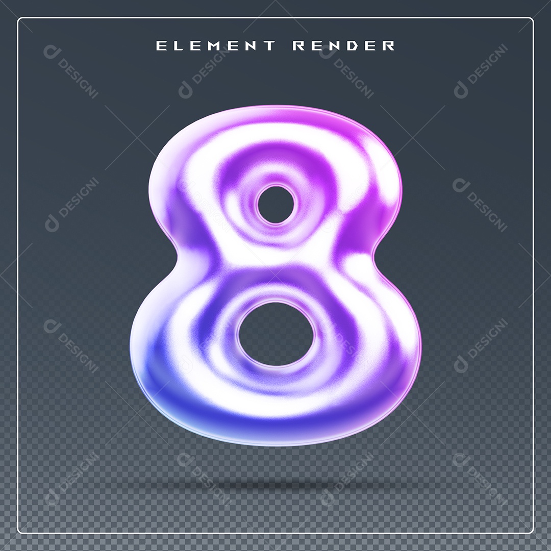 Elemento 3D Número 8 Colorido para Composição PSD