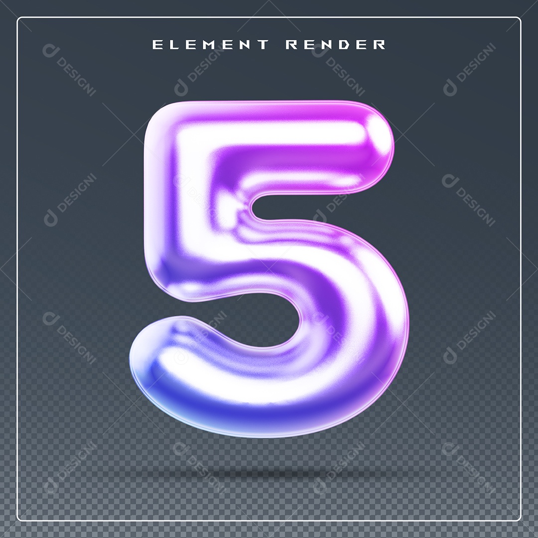 Elemento 3D Número 5 Colorido para Composição PSD