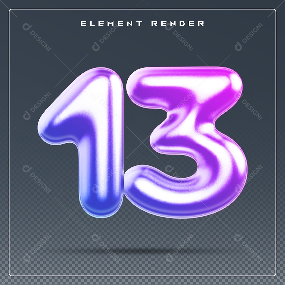 Elemento 3D Número 13 Colorido para Composição PSD
