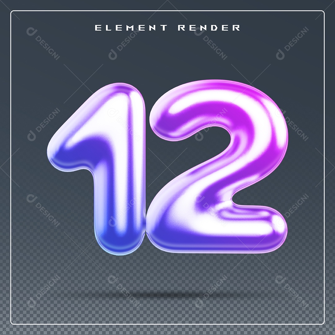 Elemento 3D Número 12 Colorido para Composição PSD