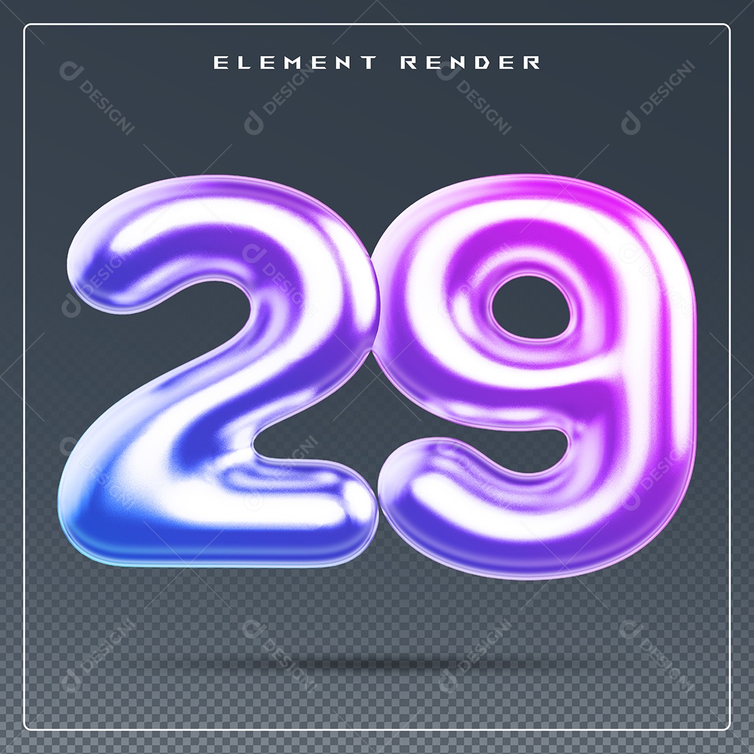 Elemento 3D Número 29 Colorido para Composição PSD