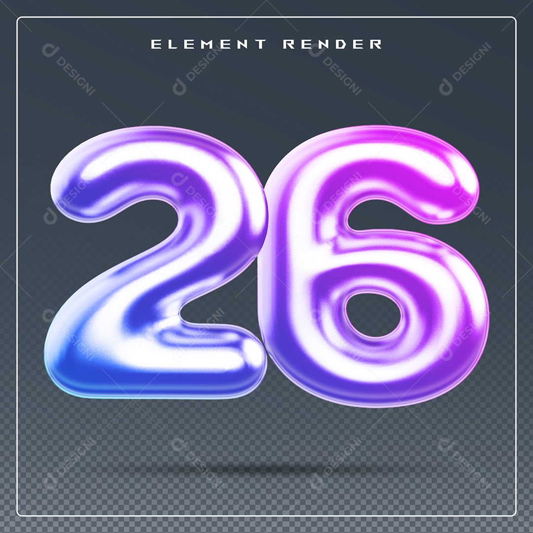 Elemento 3D Número 26 Colorido para Composição PSD