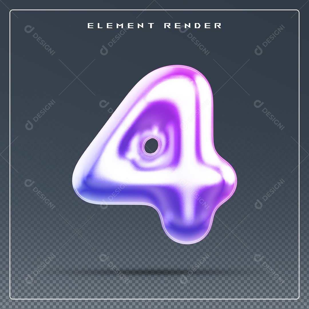 Elemento 3D Número 4 Colorido para Composição PSD