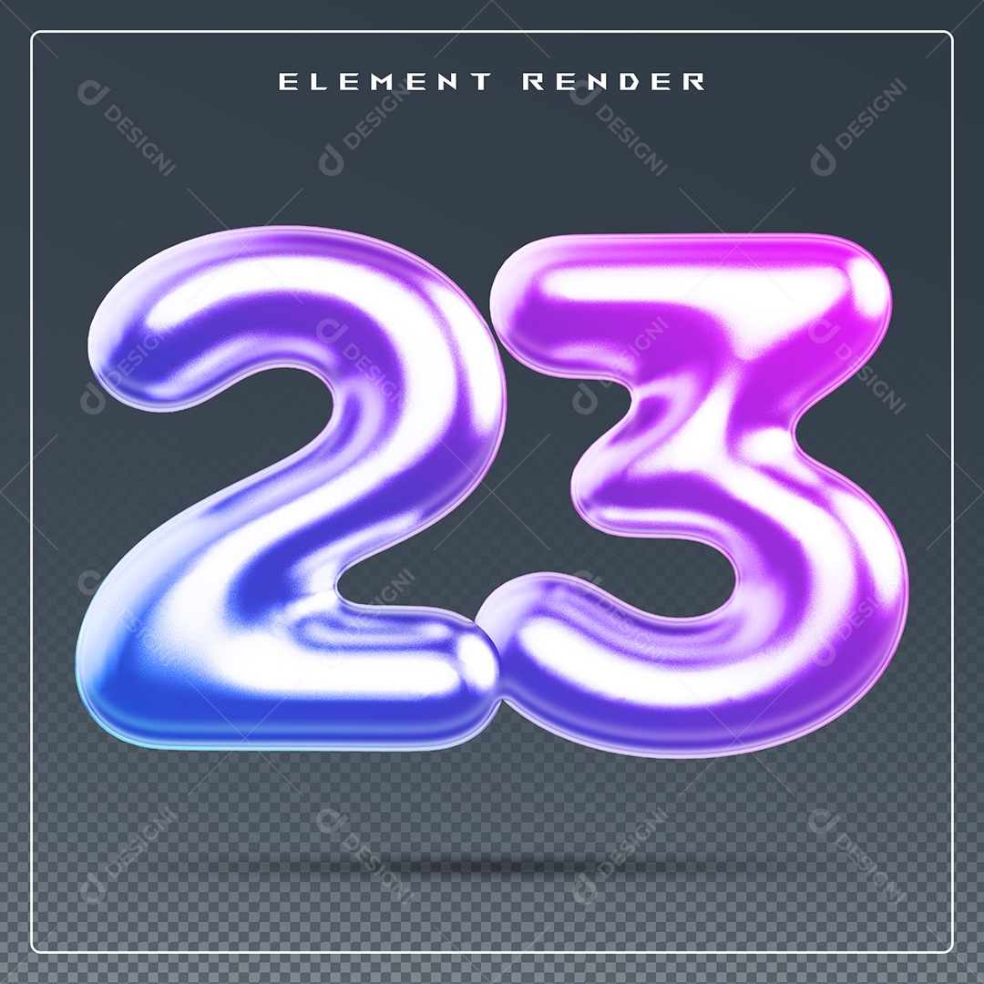 Elemento 3D Número 23 Colorido para Composição PSD