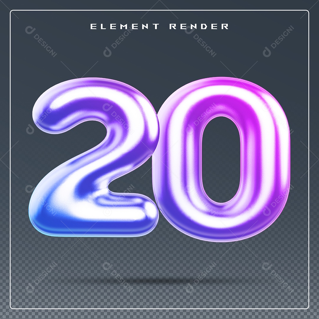 Elemento 3D Número 20 Colorido para Composição PSD