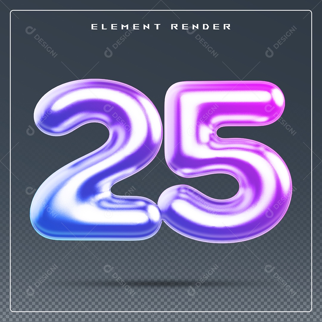 Elemento 3D Número 25 Colorido para Composição PSD