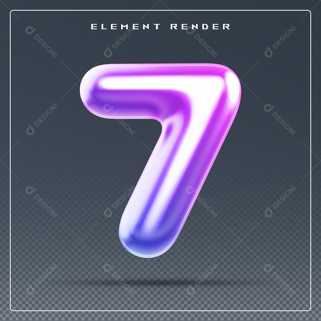 Elemento 3D Número 7 Colorido para Composição PSD