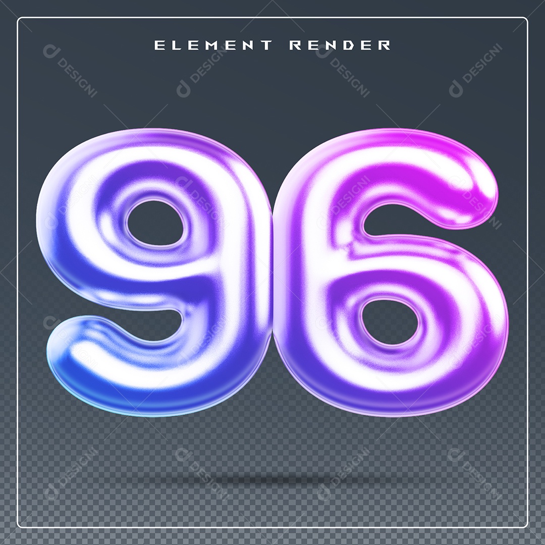 Elemento 3D Número 96 Colorido para Composição PSD