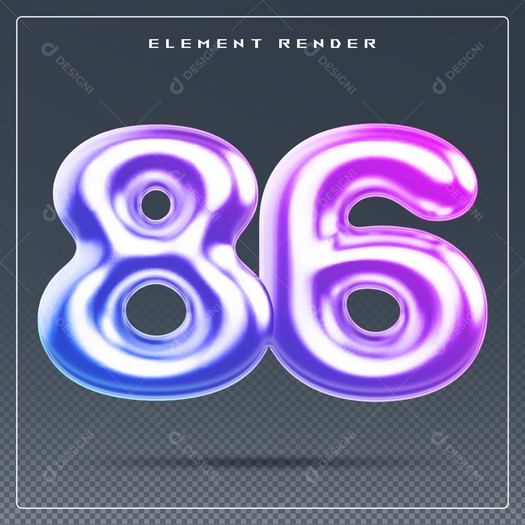 Elemento 3D Número 86 Colorido para Composição PSD