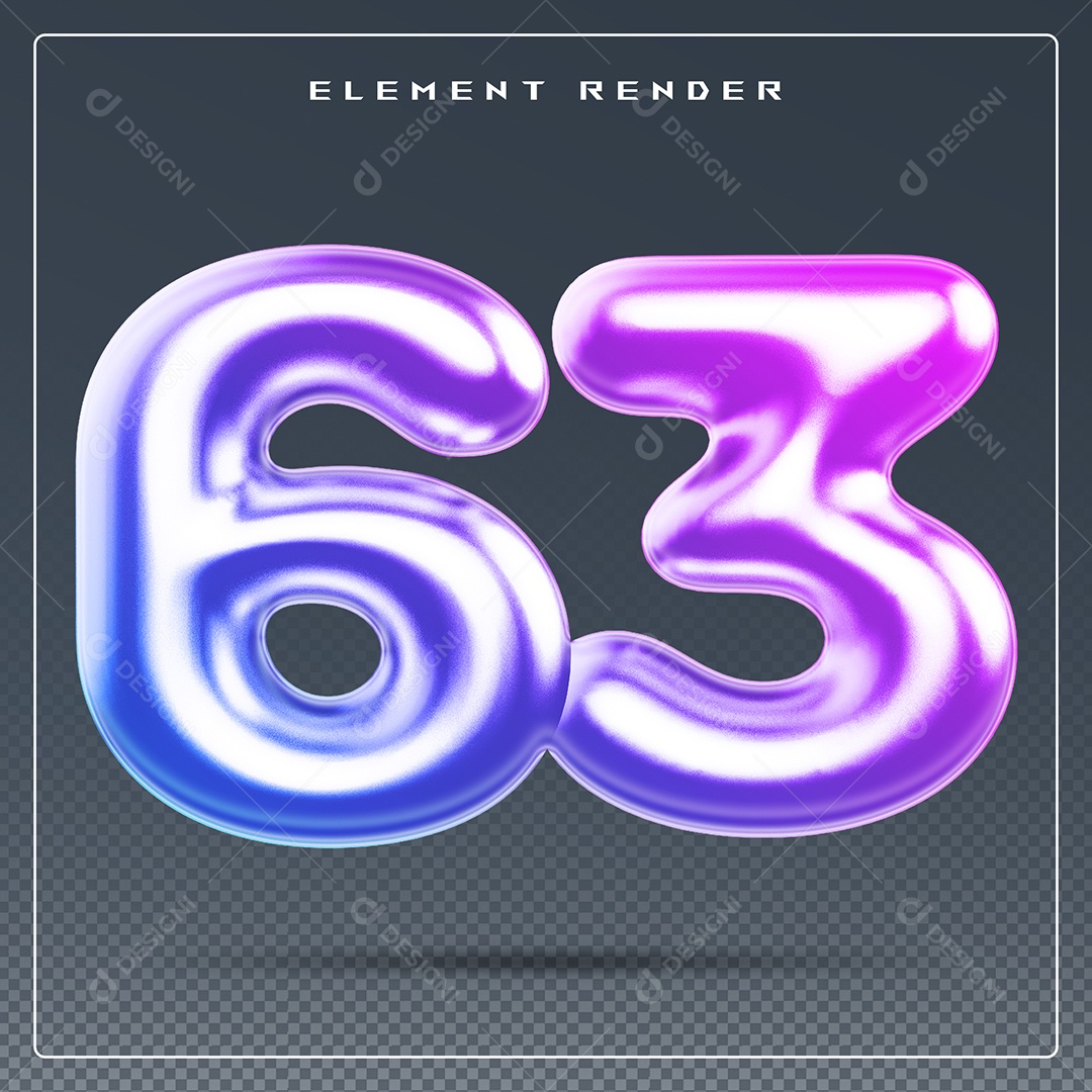 Elemento 3D Número 65 Colorido para Composição PSD