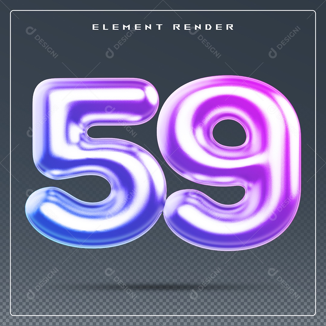 Elemento 3D Número 59 Colorido para Composição PSD