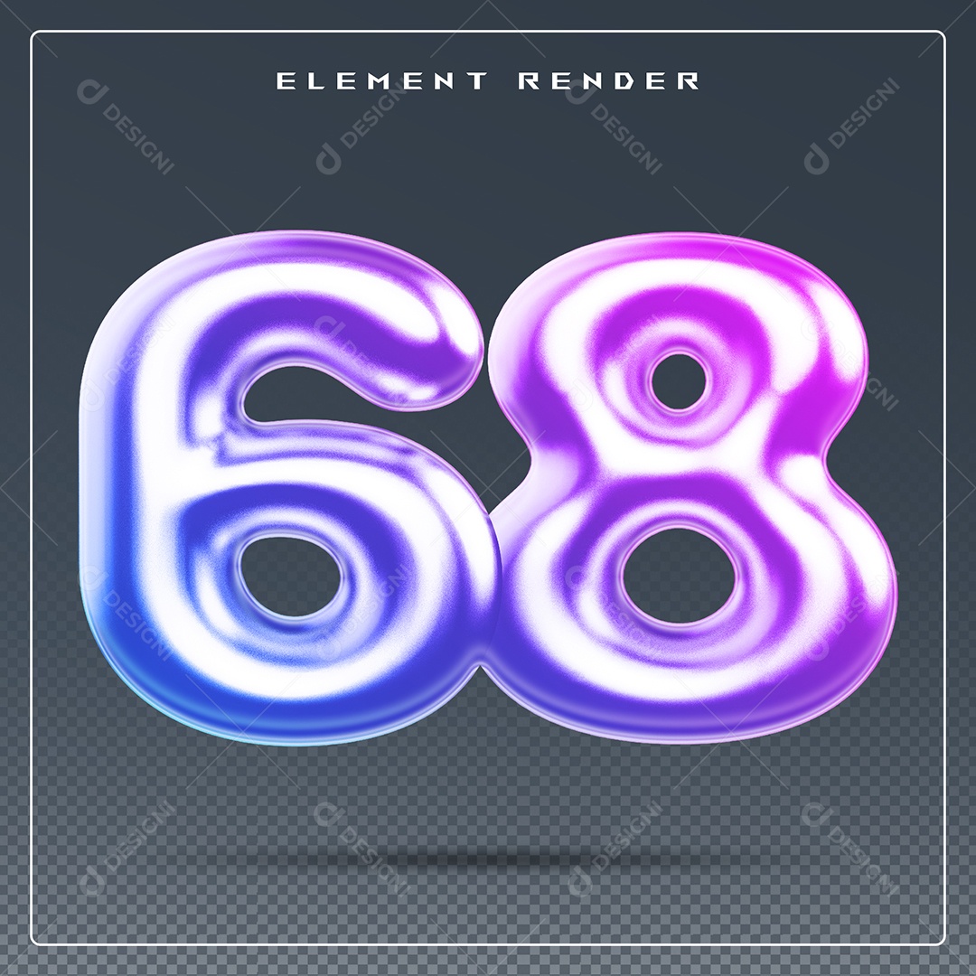 Elemento 3D Número 68 Colorido para Composição PSD