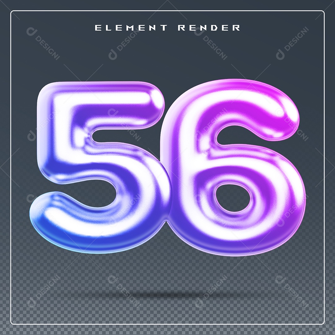 Elemento 3D Número 56 Colorido para Composição PSD