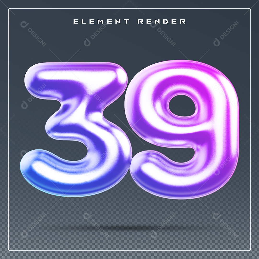 Elemento 3D Número 39 Colorido para Composição PSD